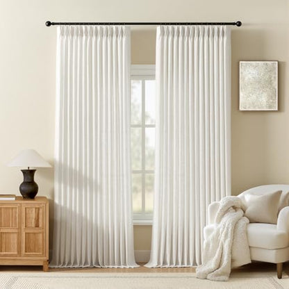 AUSSPVOCT Pinch Pleated Extra Wide Curtains for Living Room 96 Inch Long - color: Beige White, size: 70"W x 96"L (Pack of 1)