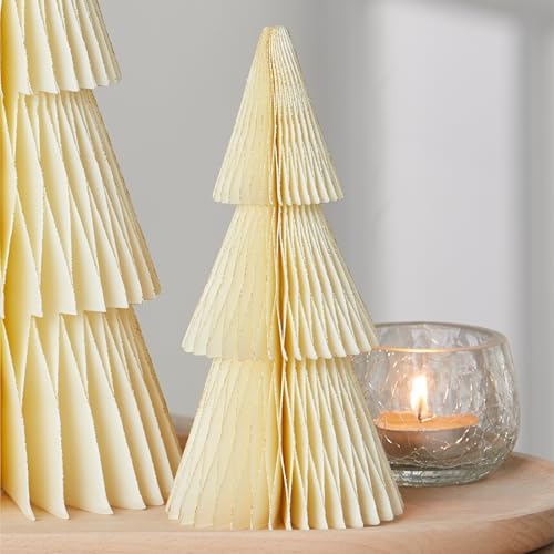 Set of 3 White Ivory Honeycomb Paper Trees (Medium Set 3 Ivory) - color: Medium Set 3 Ivory