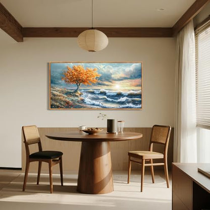 imjiayu Oversized Framed Ocean Wall Art, Seaside Tree of Life Paintings - color: Seaside Tree, size: 57"L x 29"W