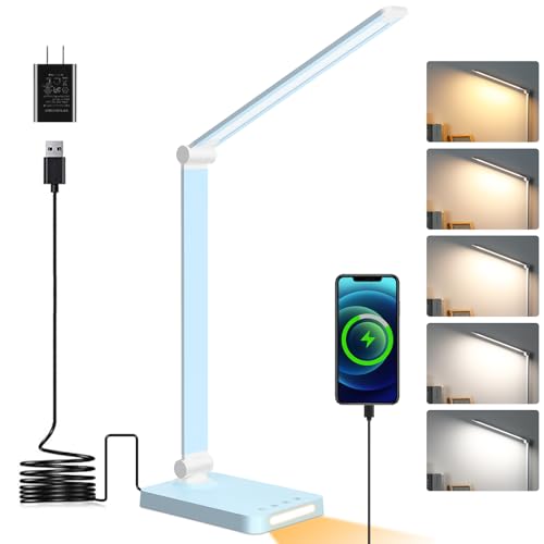 LED Desk Lamp with USB Ports,Touch Desk Lamps for Home Office with 5 Modes - color: Blue