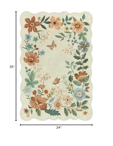 Lahome Floral Small Rug, 2X3 Kitchen Rugs Non Slip Washable Rug Ultra-Thin - color: Beige, size: 2' x 3'(Rectangular)
