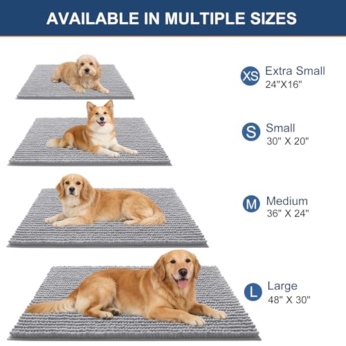 OLANLY Dog Door Mat for Muddy Paws 24x16, Extra Absorbent Chenille Mud Mat - color: Light Grey, size: 24" X 16"