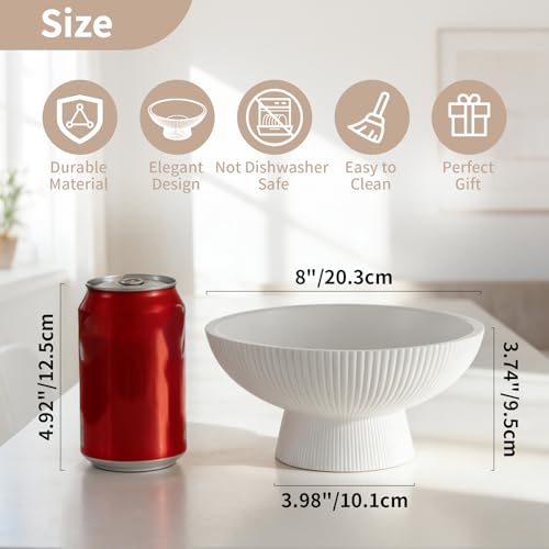 NUPTIO Decorative Bowl for Home Decor: 8" Centerpiece for Living Room Coffee Table Fruit Bowls for Kitchen Counter Resin Pedestal Key Tray for Entryway