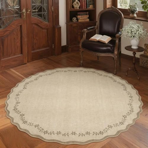 GarveeHome Round Rugs 4ft Scalloped Washable Small Circle Rug for Kids Room - color: Jute, size: 4' (Round)