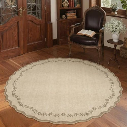 GarveeHome Round Rugs 4ft Scalloped Washable Small Circle Rug for Kids Room - color: Jute, size: 4' (Round)