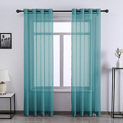 DONREN Teal Sheer Curtains 72 Inch Grommet 2 Pieces Faux Linen Voile Drapes Window Semi Sheer Curtains for Living Room Bedroom, 52 W x 72 L Inch Length - color: Teal, size: 52"W x 72"L (Pack of 2)