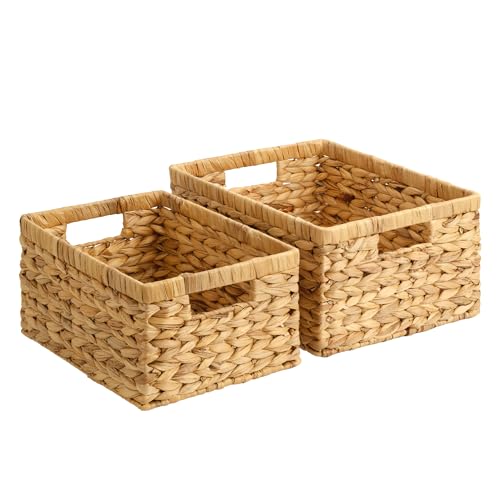 StorageWorks Wicker Storage Baskets for Shelves, Hyacinth Baskets, 2-Pack - color: Natural (Water Hyacinth), size: 15"L x 11"W x 7"H + 13"L x 9"W x 6¼"H