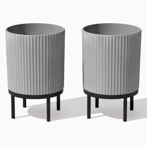 Veradek Demi Series Raised Planter - Round Planter with Stand - color: Gray/Black, size: 16 inch - 2 Pack