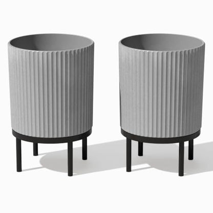 Veradek Demi Series Raised Planter - Round Planter with Stand - color: Gray/Black, size: 16 inch - 2 Pack
