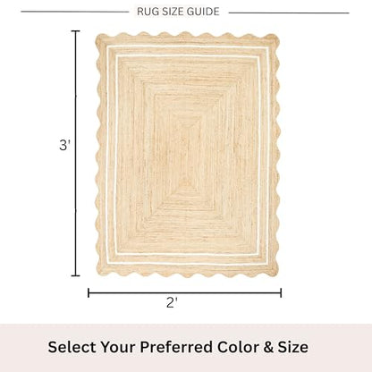 Wave Scalloped Jute Rug Entryway Natural Boho Area Rug Off-White 2'x3' - color: White, size: 2'x3'