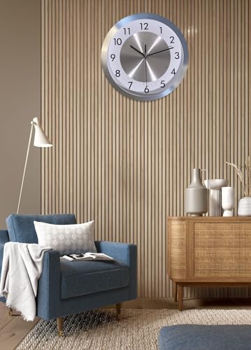 Modern Silent Non Ticking Wall Clock Battery Operated for Kitchen,12in | Silver Metal Wall Clock for Living Room Decor,Home Office Bedroom