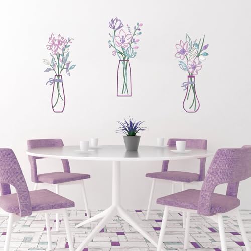 Zzbakress 3 Pieces Metal Flowers Wall Art for Bathroom (Pink Purple) - color: Pink Purple