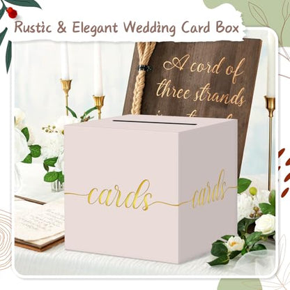 QIKSION Elegant Blush Pink Card Box for Party, Gold Foil Wedding Card Box - color: Blush Pink