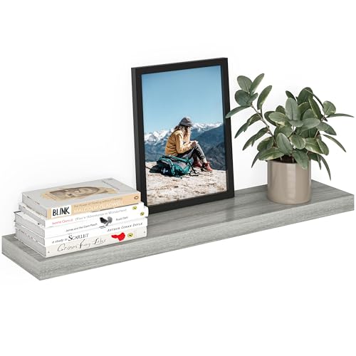 Ballucci Floating Shelf, 36" Wood Wall Shelf with Invisible Brackets for Bathroom, Living Room, Bedroom, Kitchen, Nursery, 8" Deep, Rustic Gray - color: Grey, size: 35.4 inches