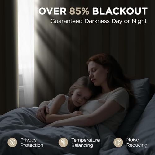 Joydeco Blackout Curtains 108 Inches Long, Thermal Insulated Black Out Curtains 2 Panels Set, Room Darkening Drapes for Living Room Window Rod Pocket Back Tab (W52 x L108 Inch, Beige) - color: Beige, size: 52"W x 108"L (Pack of 2)