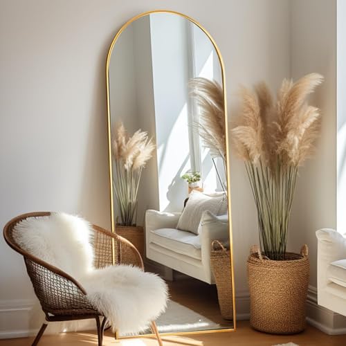 Prywot Arched Full Length Mirror Free Standing, 57"x20" Floor Mirror, Gold - color: Gold, size: 57"L x 20"W