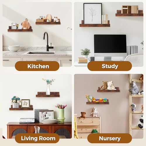 Muzilife 12" Small Floating Shelves Wood Wall Shelf with Lip, 2Pcs, Brown - color: Walnut Brown, size: 12"