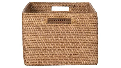 KOUBOO Loma Rectangular Rattan Storage Basket with Handles, Honey Brown - color: Honey-Brown