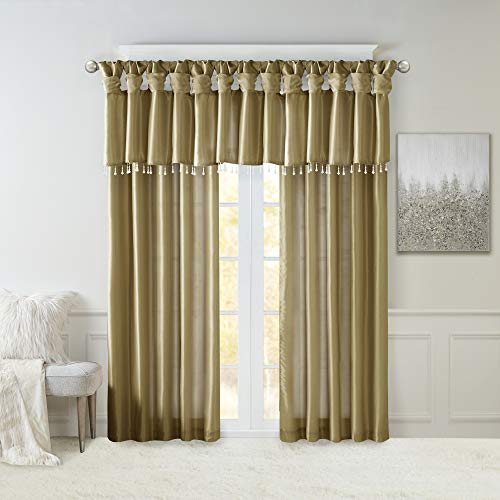 Madison Park Faux Silk Valances for Windows with Beads, 50x26 Bronze - color: Bronze, size: 50"W x 26"L (Pack of 1), style: Valance