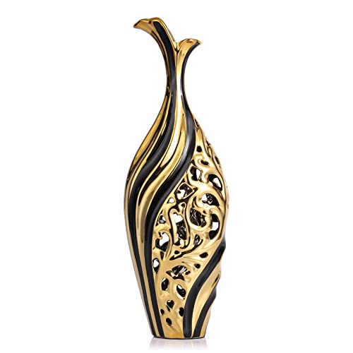 LCCCK Ceramic Modern VASE, 19.6 inches Tall, Black Gold, Ideal for Pampas Grass & Single Flower Arrangements, Decorative Floor Vase for Living Room, Dining Room, Entryway - color: Black and Gold, size: Large