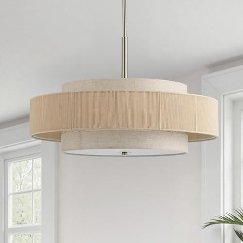 VONLUCE 23.6" Boho Rattan Chandelier, 6-Light Rattan Ceiling Light Fixture - color: Brushed Nickel, size: 24inch
