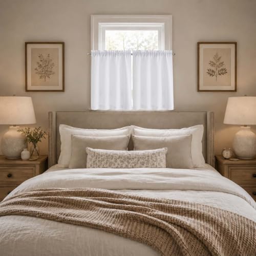 Chyhomenyc White Curtains 30 Inch Length, 2 Panels - color: White, size: 30"W x 30"L (Pack of 2)