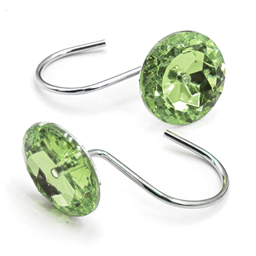 Crystal Diamond Round Shower Curtain Hooks Rings for Bathroom,Sage,12PCS - color: Sage Green