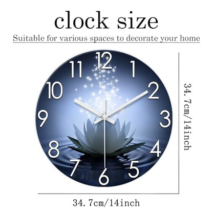 XFM White Lotus Glass Wall Clock 14 Inch Blue Zen Flowers - color: White Lotus, size: 14 Inch