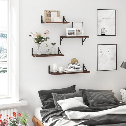 YGEOMER 4 Different Sizes Floating Shelves for Wall, Dark Carbonized Pine - color: Dark Carbonized Brown, size: 16 inches