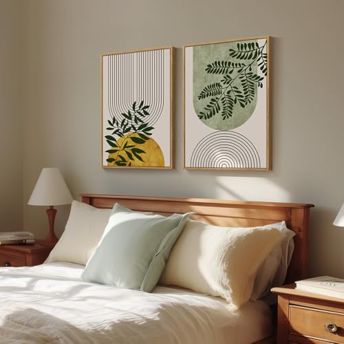 Large Framed Green Yellow Boho Canvas Wall Art for Living Room, 24x36 In - color: Green Yellow, size: 24" W x 36" H x 2Pcs