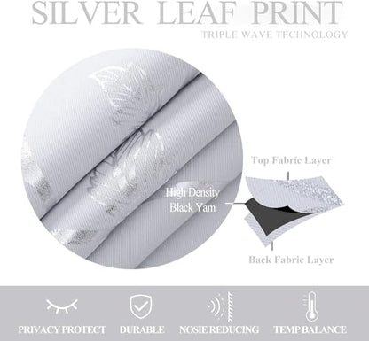 BUHUA Blackout Curtains Silver Foil Print Flower Vine Grommet Drapes, Room Darkening Thermal Insulated Curtains, Noise Reducing Curtain for Bedroom, Greyish White, 66Wx84L, 2 Panels - color: Greyish White, size: 66"W x 84"L (Pack of 2)