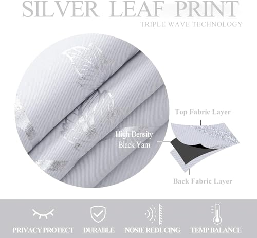 BUHUA Blackout Curtains Silver Foil Print Flower Vine Grommet Drapes, Room Darkening Thermal Insulated Curtains, Noise Reducing Curtain for Bedroom, Greyish White, 66Wx63L, 2 Panels - color: Greyish White, size: 66"W x 63"L (Pack of 2)