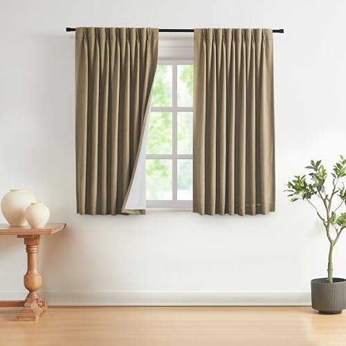 Vision Home Brown Pinch Pleated Full Blackout Curtains Linen Blended Room Darkening Window Curtains 63 inch for Living Room Bedroom Thermal Insulated Pinch Pleat Drapes with Hooks 2 Panel 40" Wx63 L - color: Café Brown, size: 40"W x 63"L (Pack of 2)