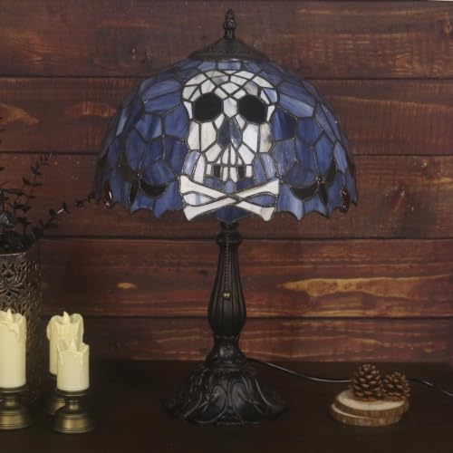 Tiffany Style Stained Glass Skull Lamp, Gothic Pirate Table Lamp, Halloween Home Decor Accent Light (Bulb Not Included, 12x12x19 in) - color: Multicolored