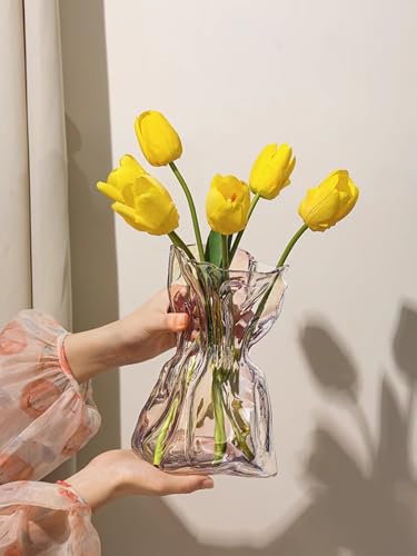 8.5IN Large Glass Vase, Irregular Clear Tall Flower vases for Centerpieces - color: Clear, size: Large