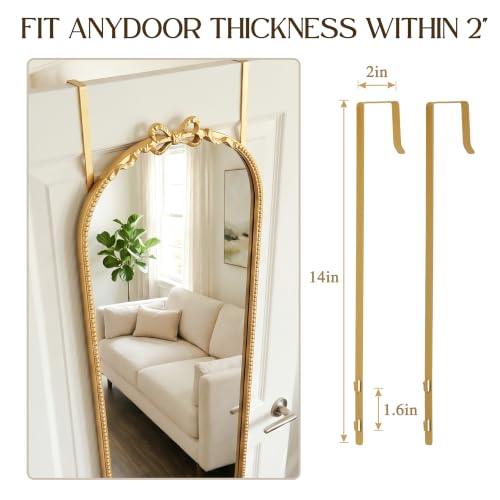 Besdomus Door Full Length Mirror: 14"x50" Gold Bow Over the Door Mirror - size: 50"L x 14"W
