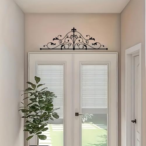 DUOOLN Metal Scroll Wall Decor,Arched Vine Art Line Hanging Sign Above Door - color: Arched Scroll-Black