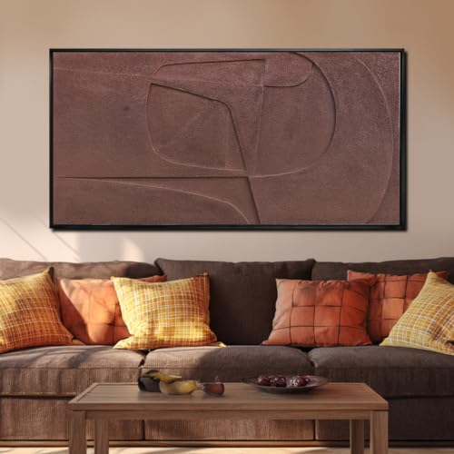 Framed Neutral Large Wall Art 3D Textured Painting for Living Room 29"x58" - color: Brown, size: 58"L x 29"W
