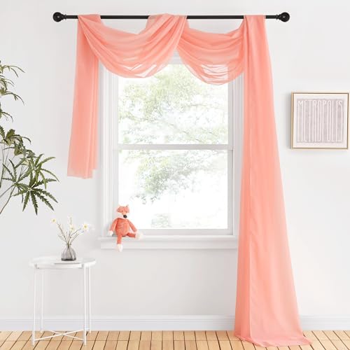 NICETOWN Sheer Scarf Curtain for Bedroom - Soft Voile Textured Window Topper Curtain Valance for Princess/Daughter Room Decor (W60 x L216, 1 Pack, Coral) - color: Coral
