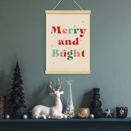ETYZE Christmas Retro Wall Art Decor, Holiday Merry and Bright Decor
