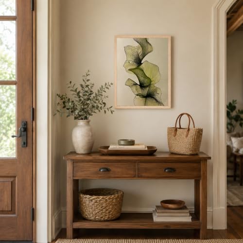 Framed Abstract Botanical Wall Art, Green Leaf Canvas Print,Wood Frame - color: KJSM-08 Framed, size: 16"L x 12"W