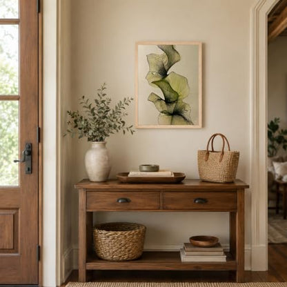 Framed Abstract Botanical Wall Art, Green Leaf Canvas Print,Wood Frame - color: KJSM-08 Framed, size: 16"L x 12"W