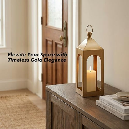 Modern Farmhouse Lantern Decor Metal Decorative Hanging Candle Lanterns - size: Medium-Golden