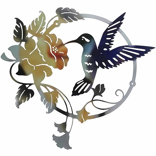 Zoihet Round Metal Bird Wall Art Decor - Hummingbird Wall Art Silhouette for your patio, garden, and fence Art Decor, Bird Wall Silhouette Indoor and Outdoor Hanging (Yellow) - color: yellow