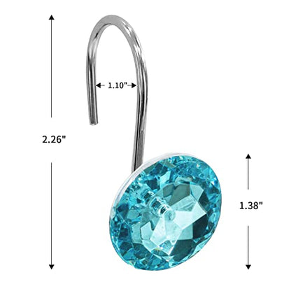 Crystal Diamond Round Shower Curtain Hooks Rings for Bathroom,Aqua,12PCS - color: Aqua