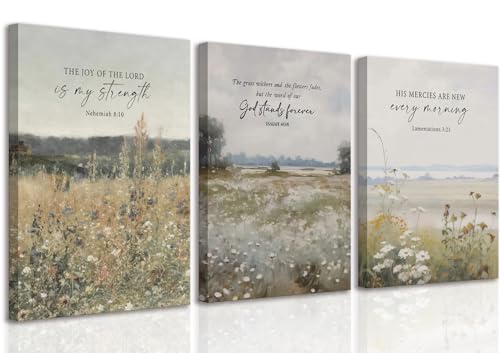 GJJXYCZF Christian Bible Verse Wall Art Jesus Scripture Floral Canvas Wall Decor Large Religious Neutral Farmhouse Landscape Art Painting for Church Prayer Room Living Room Bedroom 16"x24" - color: Verse flowers, size: 24L"x16W"