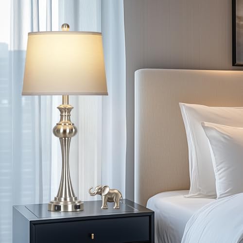 Cinyirong 28.75" Silver Table Lamps for Living Room,Touch Lamps for Bedrooms Set of 2 - Nightstand Table Lamp with USB C+A, 3 Way Dimmable Bedside Lamps End Tables Brushed Nickel - color: Silver table lamp
