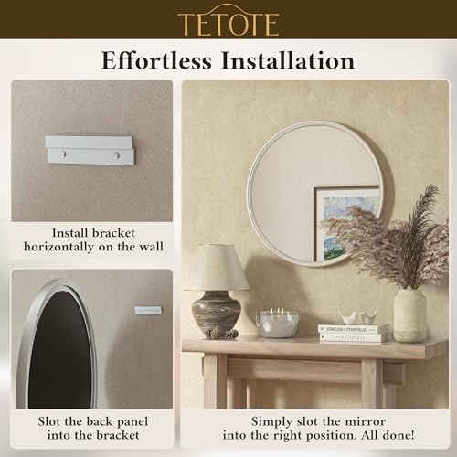 TETOTE Brushed Nickel Mirror 30 inch Round Mirror for Wall, Bathroom, Living Room, Bedroom, Vanity, Entrance - size: 30"L x 30"W