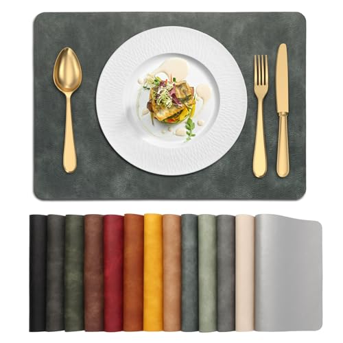 UnivoColors Placemats,Heat Resistant Placemats Set of 4 Washable 12 x 17 Inch,Waterproof Table Mats,Wipeable Pu Place Mats for Kitchen,Dining Room.Blue Grey - color: Washed Blue Grey