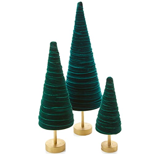 Emerald Pedestal Velvet Trees Set of 3, Cozy Artisan Mantel Décor, Luxurious Green Valentine Tabletop Tree, Wedding Centerpiece, Modern Farmhouse (Emerald) - color: Emerald